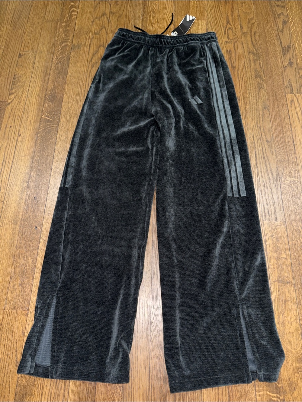 adidas Black Kids Velour Joggers with Signature Side Stripes
